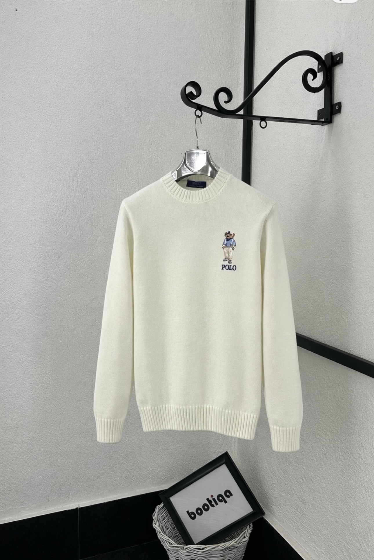 Polo Bear Nakışlı Erkek Triko Kazak – Krem